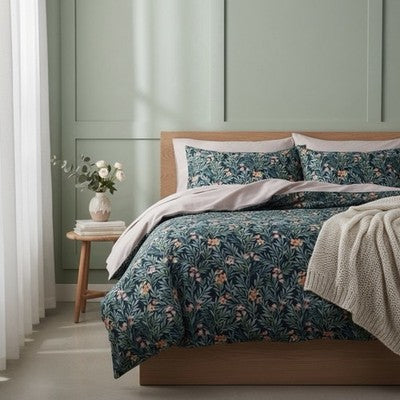 NEW Anthropologie Blue Paisley Boho King Bedding Duvet & Floral Sham Case Set