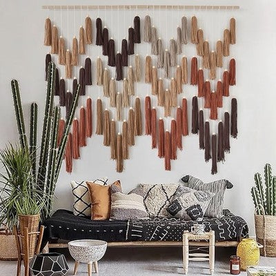 NEW Anthropologie XL Multicolor Boho Tassel Tapestry Macrame Wall Hanging 47x40