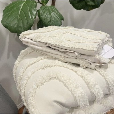 NEW Anthropologie Beige Boho Queen / King Tufted Rainbow Bedding Duvet Sham Set