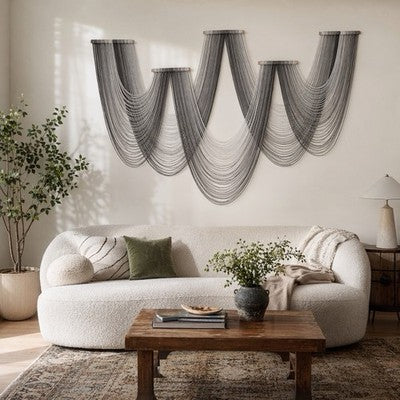 NEW Anthropologie XL Grey Dip Dyed Boho Tapestry Macrame Wall Hanging Art 82x46