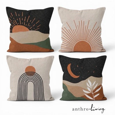 NEW Anthropologie (Set / 4) Boho Abstract Throw Pillow Cover Case Sham 18" x 18"