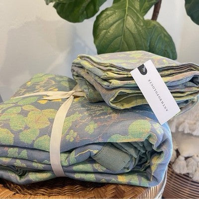 NEW Anthropologie Blue Green Reversible Queen / King Bedding Comforter Sham Set