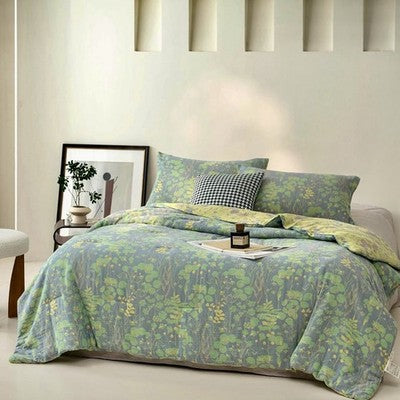 NEW Anthropologie Blue Green Reversible Queen / King Bedding Comforter Sham Set