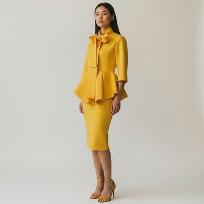 Vintage 60's Yellow Sculptural Ruffle Mod Cocktail Dress EY Boutique - Large