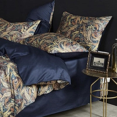 NEW Anthro Navy Blue Paisley Gold Boho Queen / King Size Bedding Duvet Sham Case