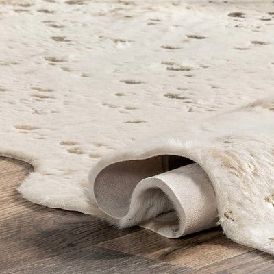 NEW West Elm Faux Cowhide Fur Extra Large White Area Rug Boho Floor - 6.5’ x 5’