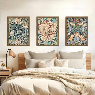 NEW Anthro XL Set of 3 Framed Vintage Botanical Print Canvas Wall Art 24" x 16"