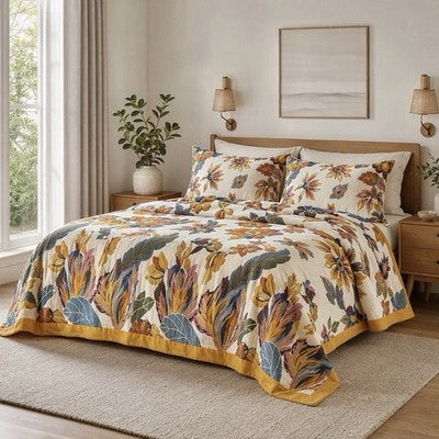 NEW Anthropologie Colorful Floral Cotton Bedspread Blanket & Sham Bedding Set
