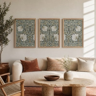 NEW Anthro Set of 3 Framed Vintage Floral Print Canvas Boho Wall Art 12" x 16"
