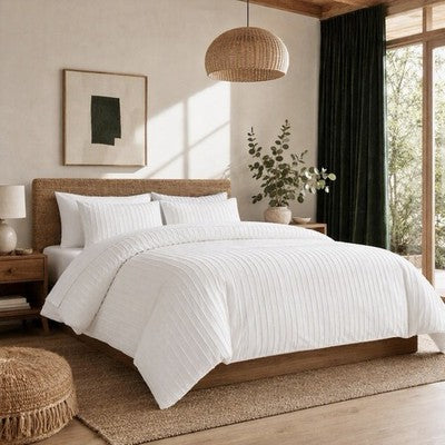 NEW Anthropologie White Boho Queen / King Tufted Line Bedspread Duvet & Sham Set