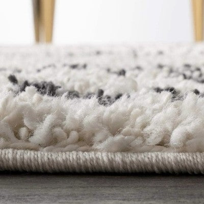 NEW West Elm White Black Boho Tassel Geometric Shag Area Rug Carpet - 8' x 5'