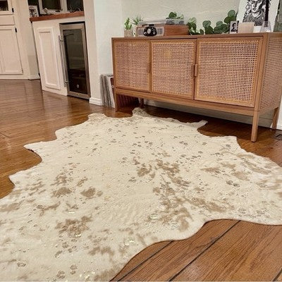 NEW West Elm Faux Cowhide Fur Extra Large White Area Rug Boho Floor - 6.5’ x 5’