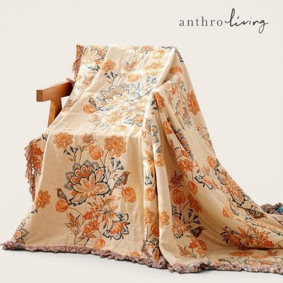 NEW Anthropologie Boho Floral Orange Teal Queen / King Blanket Bedspread