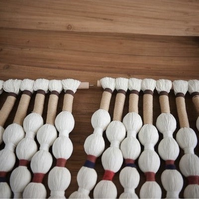NEW Anthropologie XL Boho White Ball Tassel Tapestry Woven Wall Hanging - 33"