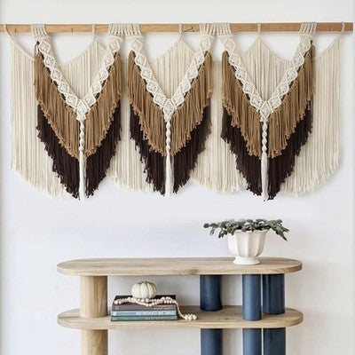 NEW Anthropologie XL Beige Brown Boho Tassel Tapestry Macrame Wall Hanging 47x25