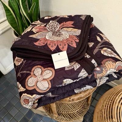 NEW Anthro Black Floral Print Multicolor Boho Queen King Bedding Quilt Sham Set