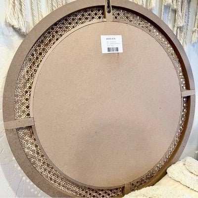 NEW West Elm Large Round Mirror Wicker Rattan Boho Wall Hanging Decor - 30” Diam