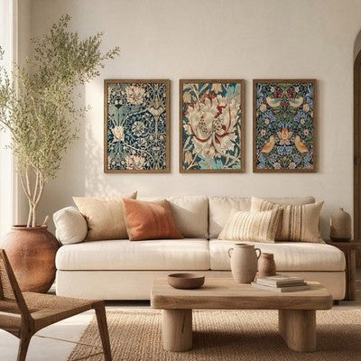 NEW Anthro XL Set of 3 Framed Vintage Botanical Print Canvas Wall Art 24" x 16"