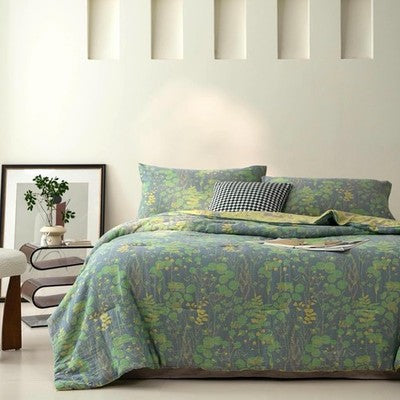 NEW Anthropologie Blue Green Reversible Queen / King Bedding Comforter Sham Set