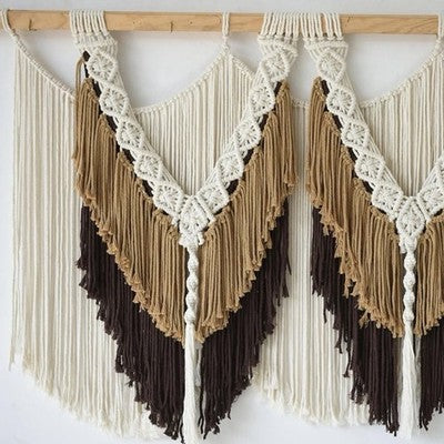 NEW Anthropologie XL Beige Brown Boho Tassel Tapestry Macrame Wall Hanging 47x25