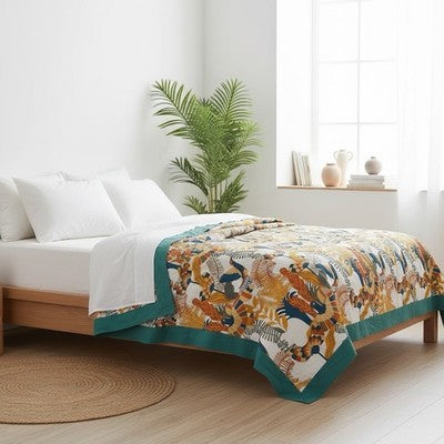 NEW Anthropologie XL Boho Bird Teal Queen / King Size Blanket Bedspread Quilt