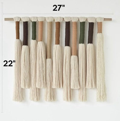 NEW Anthropologie Boho White Cotton Tassel Tapestry Woven Wall Hanging 22" x 27"