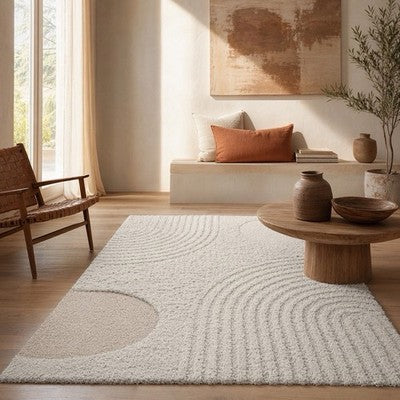 NEW West Elm White Cream Boho Tassel Geometric Shag Area Rug Carpet - 4' x 6'
