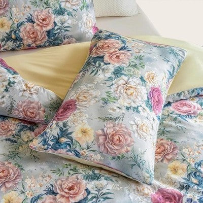 NEW Anthropologie Purple Rose Floral Boho 100% Cotton Duvet Bedding & Sham Set