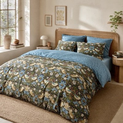NEW Anthro Blue Green Bird Print Boho Queen / King Size Bedding Duvet Sham Case