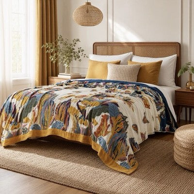 NEW Anthropologie Colorful Floral Cotton Bedspread Blanket & Sham Bedding Set