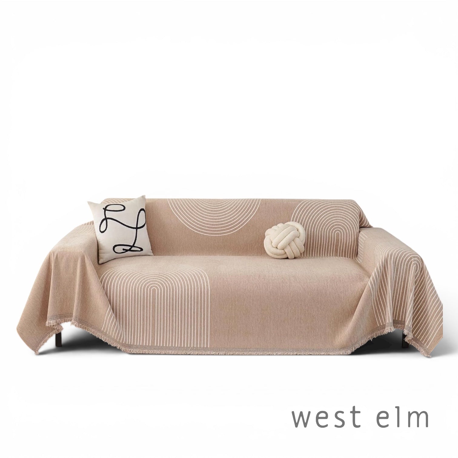 NEW West Elm XL Reversible Beige Couch Blanket 70" x 118"