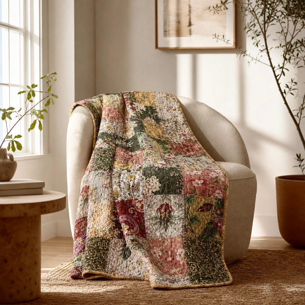 NEW Anthropologie Boho Floral Throw Blanket Bedspread Quilt Bedding - 50" x 60"