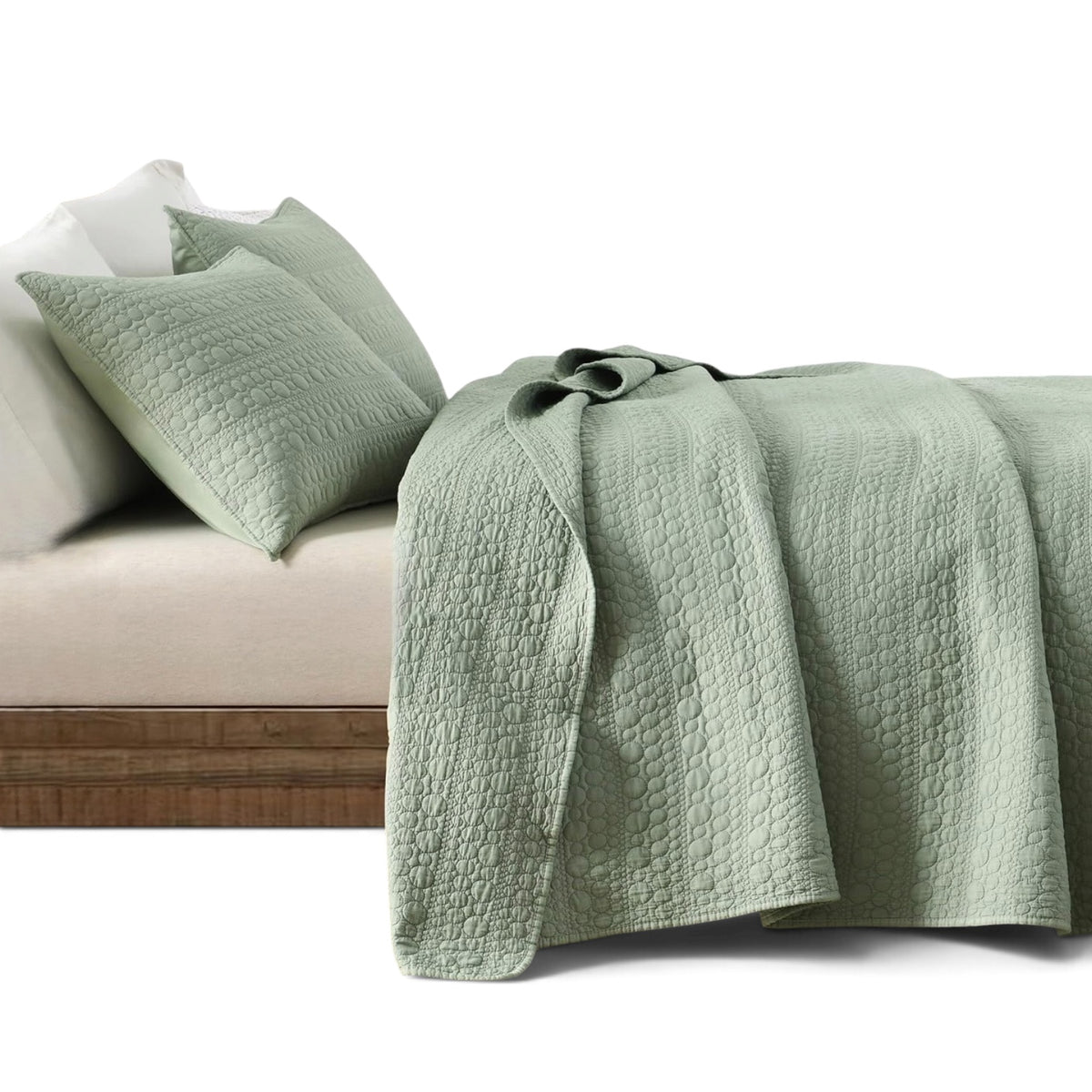 NEW West Elm Green Stone Print Ultra Soft Queen King Bedding Bedspread Sham Set