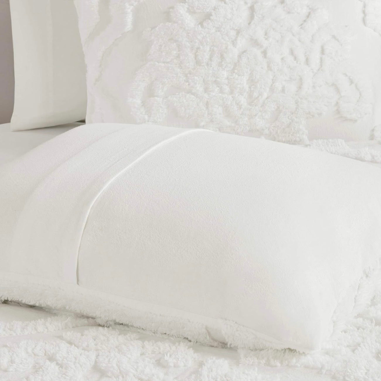 NEW Anthropologie White King Chenille Damask Duvet Bedspread Bedding & Sham Set
