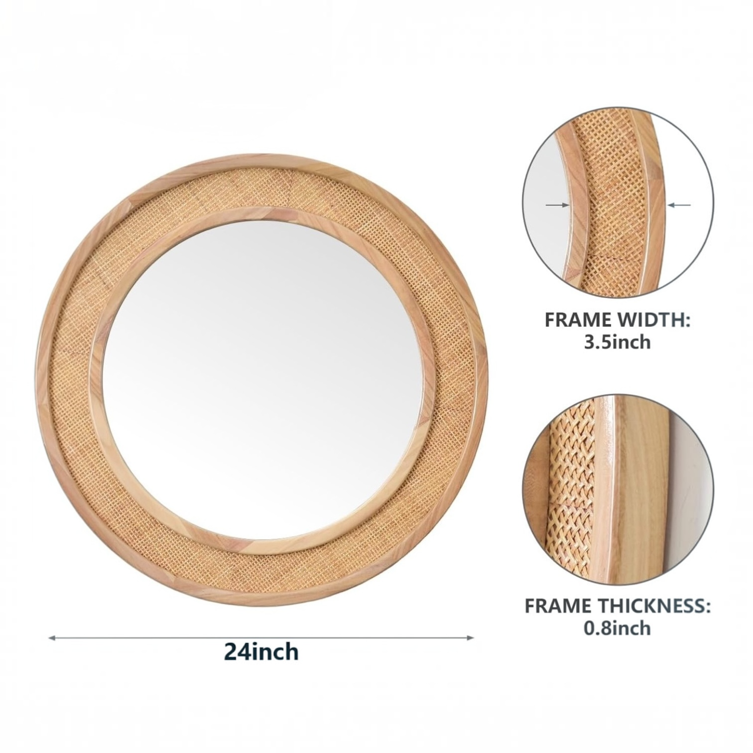 NEW West Elm Large Round Mirror Wicker Rattan Boho Wall Hanging Decor - 24” Diam
