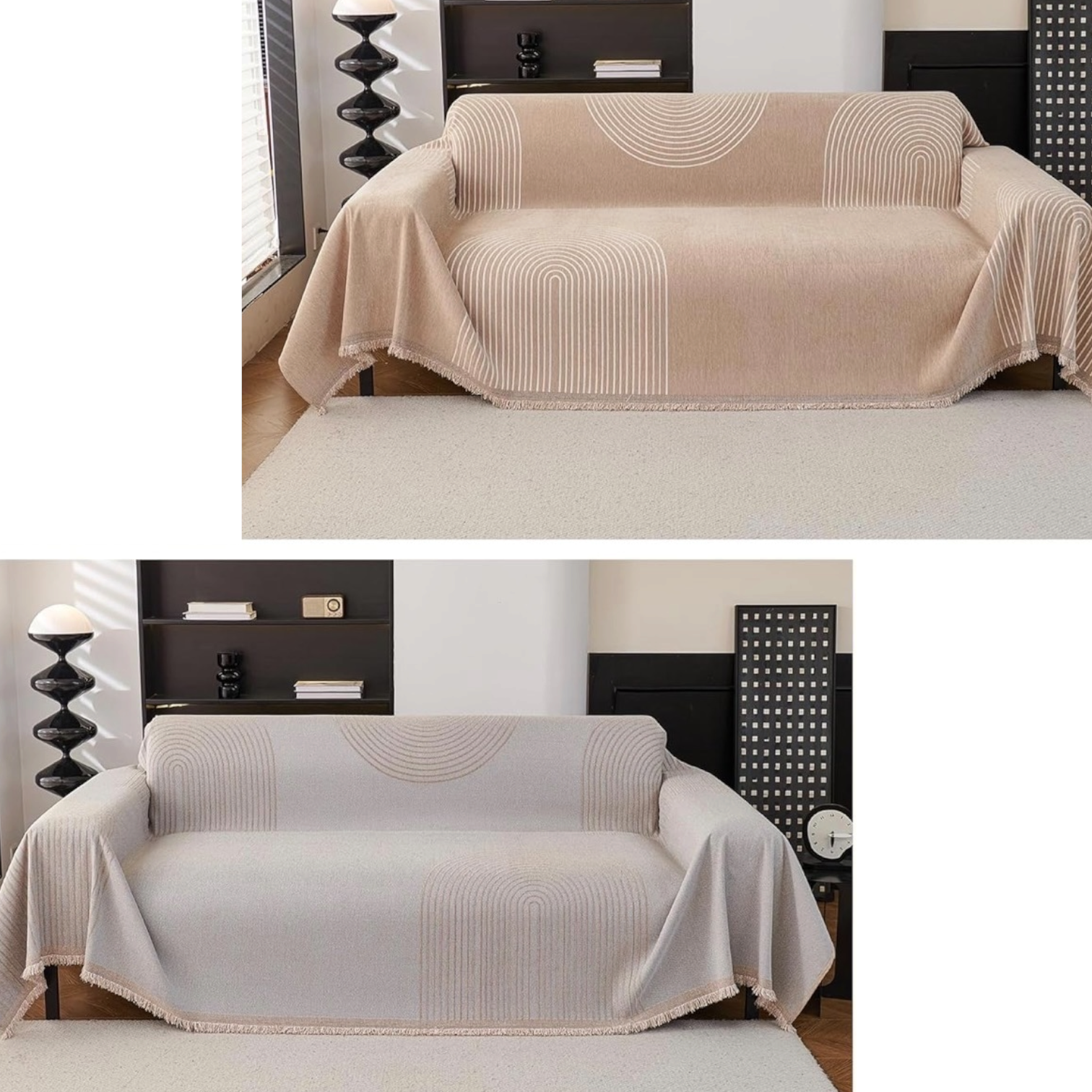 NEW West Elm XL Reversible Beige Couch Blanket 70" x 118"