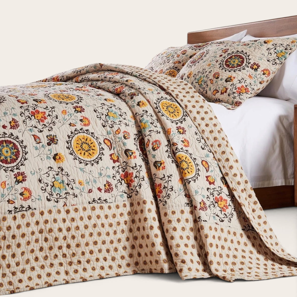 NEW Anthropologie Multicolor Retro Boho King Quilt Bedspread Bedding Sham Set