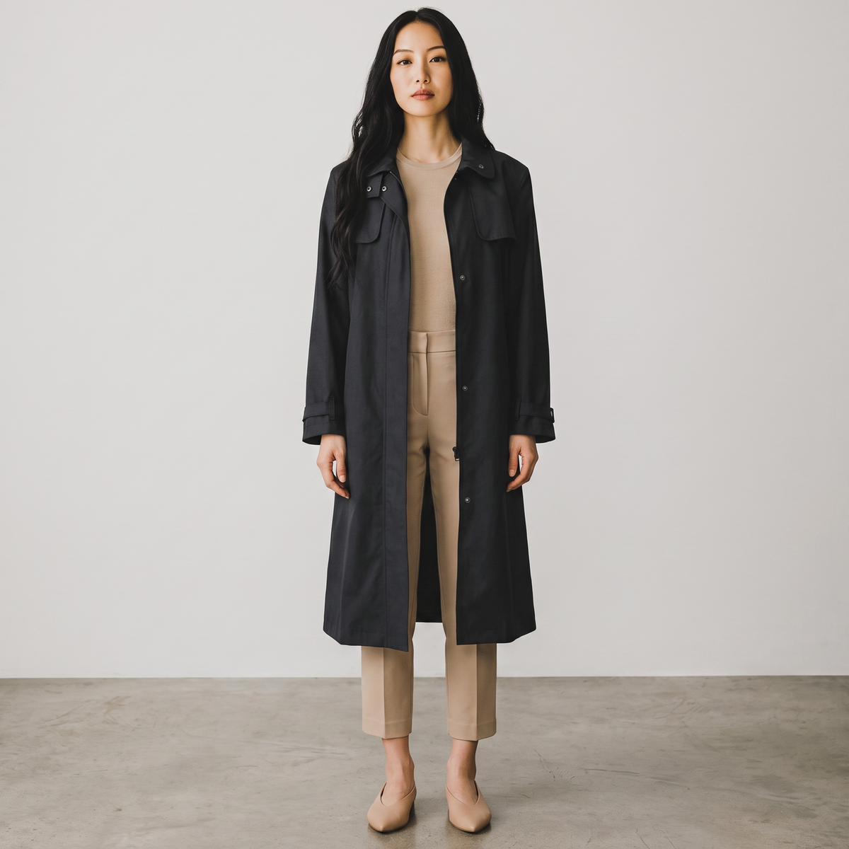 Burberry Women's Black Trench Coat Nylon Rain Coat Jacket - Size Large / 12 - 14