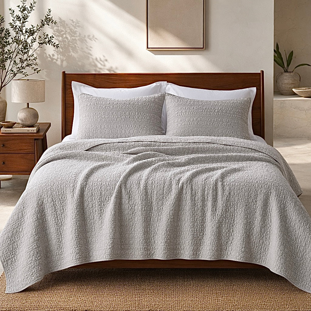 NEW West Elm Beige Stone Print Ultra Soft Queen King Bedding Bedspread Sham Set
