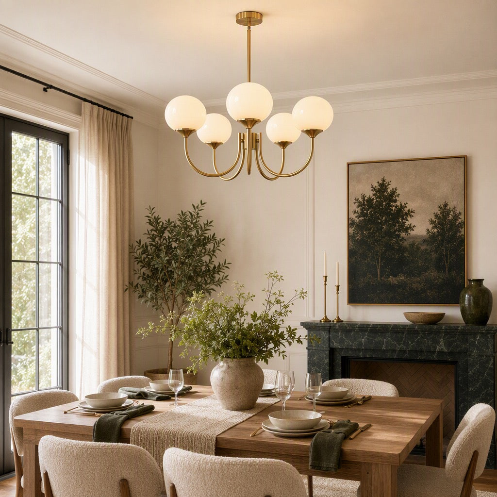 NEW Anthropologie 5-Light Gold White Chandelier Retro Boho Light Ceiling Fixture