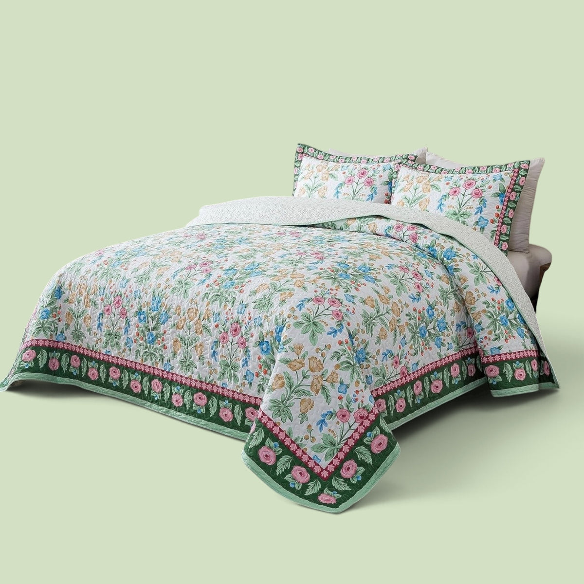 NEW Anthropologie Vintage Floral Queen / King Quilt Bedspread Bedding & Sham Set