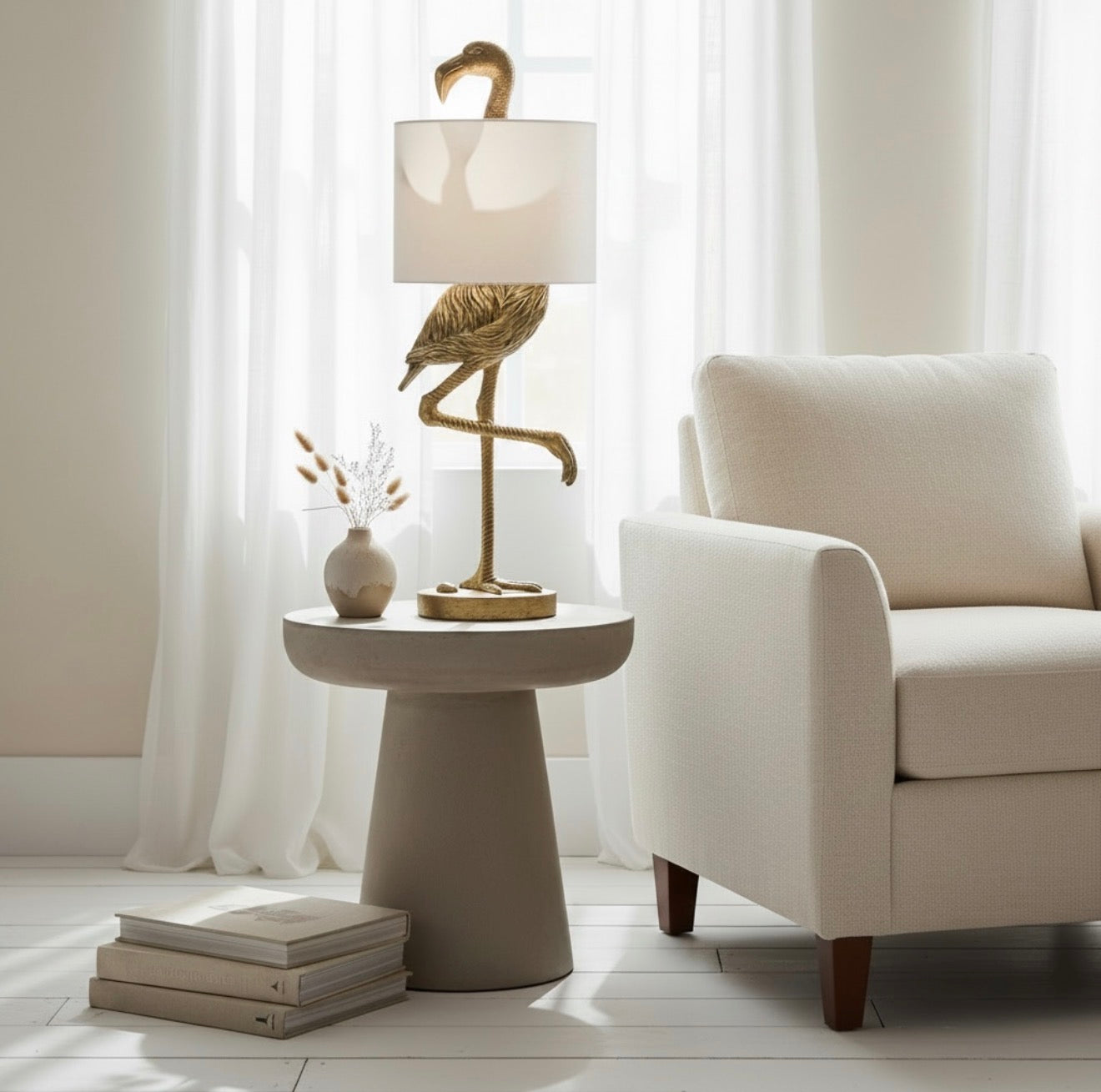 NEW Anthropologie Large Gold Boho Flamingo Table Lamp Lighting Art Deco Set 32"