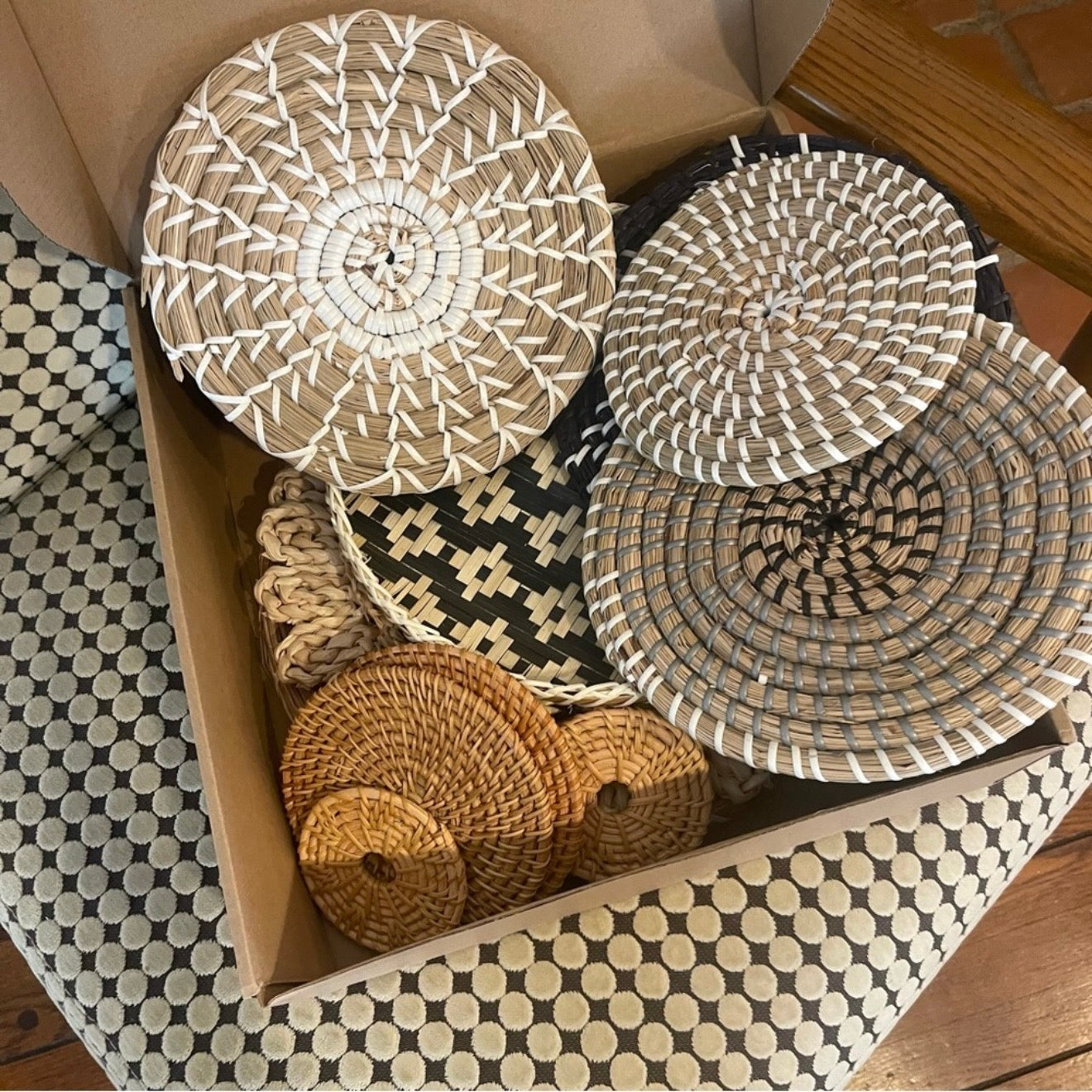 NEW West Elm XL Woven Wicker Rattan Seagrass Boho Wall Hanging Baskets Set / 13