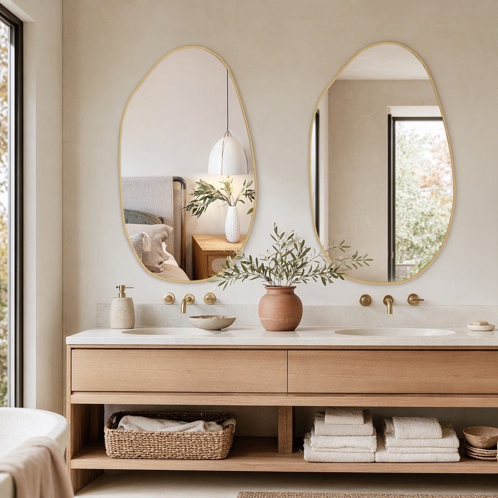 NEW West Elm Gold Asymmetrical Framed Mid-Century Modern Wall Mirror - 20" x 34"