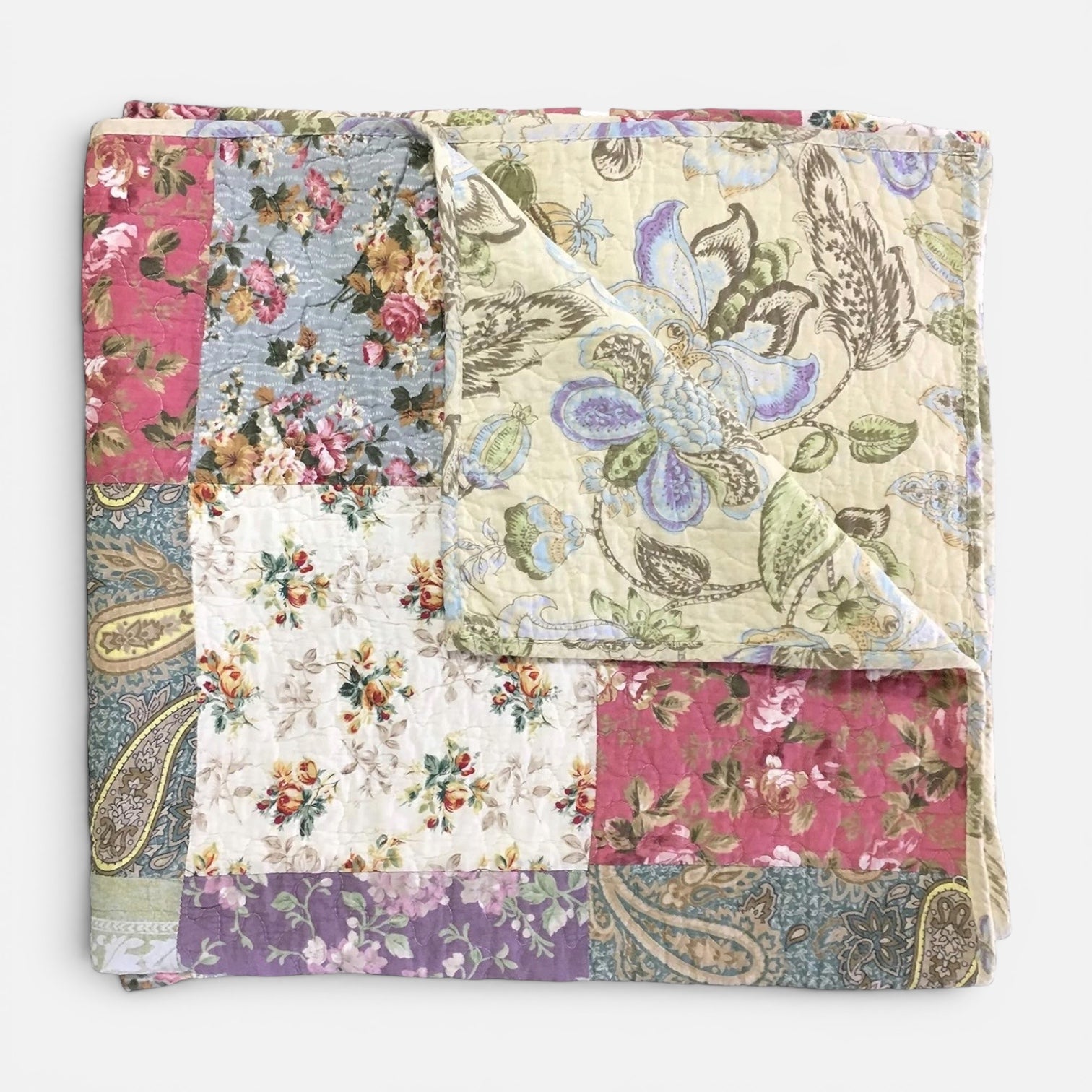 NEW Anthropologie Boho Multicolor Floral Throw Blanket Patchwork Quilt 50" x 60"