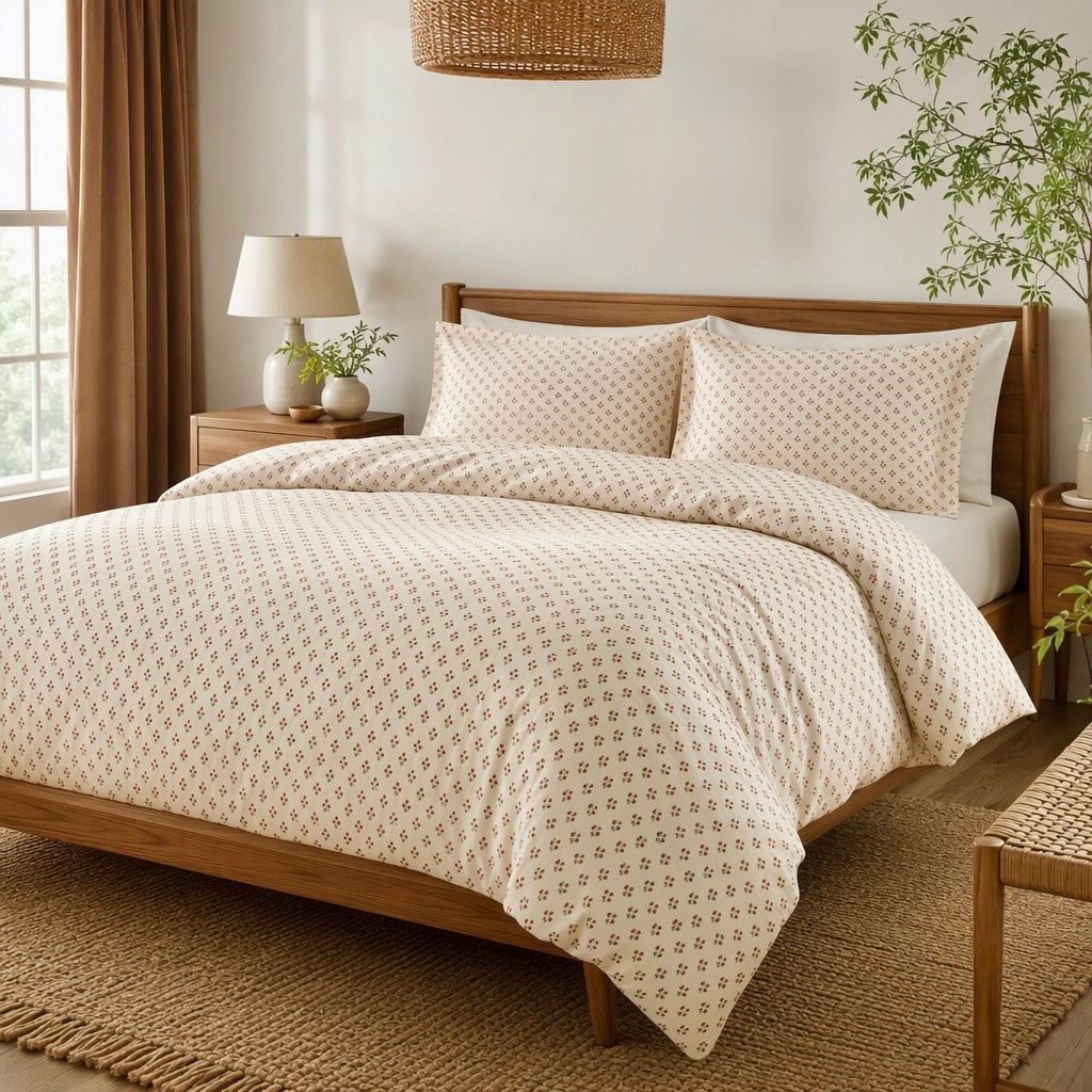 NEW Anthropologie Vintage Red & White Floral Polka Dot Duvet Bedding & Sham Set