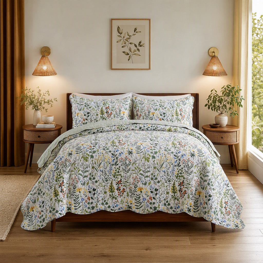 NEW Anthropologie Multicolor Floral Queen King Quilt Bedspread Bedding Sham Set