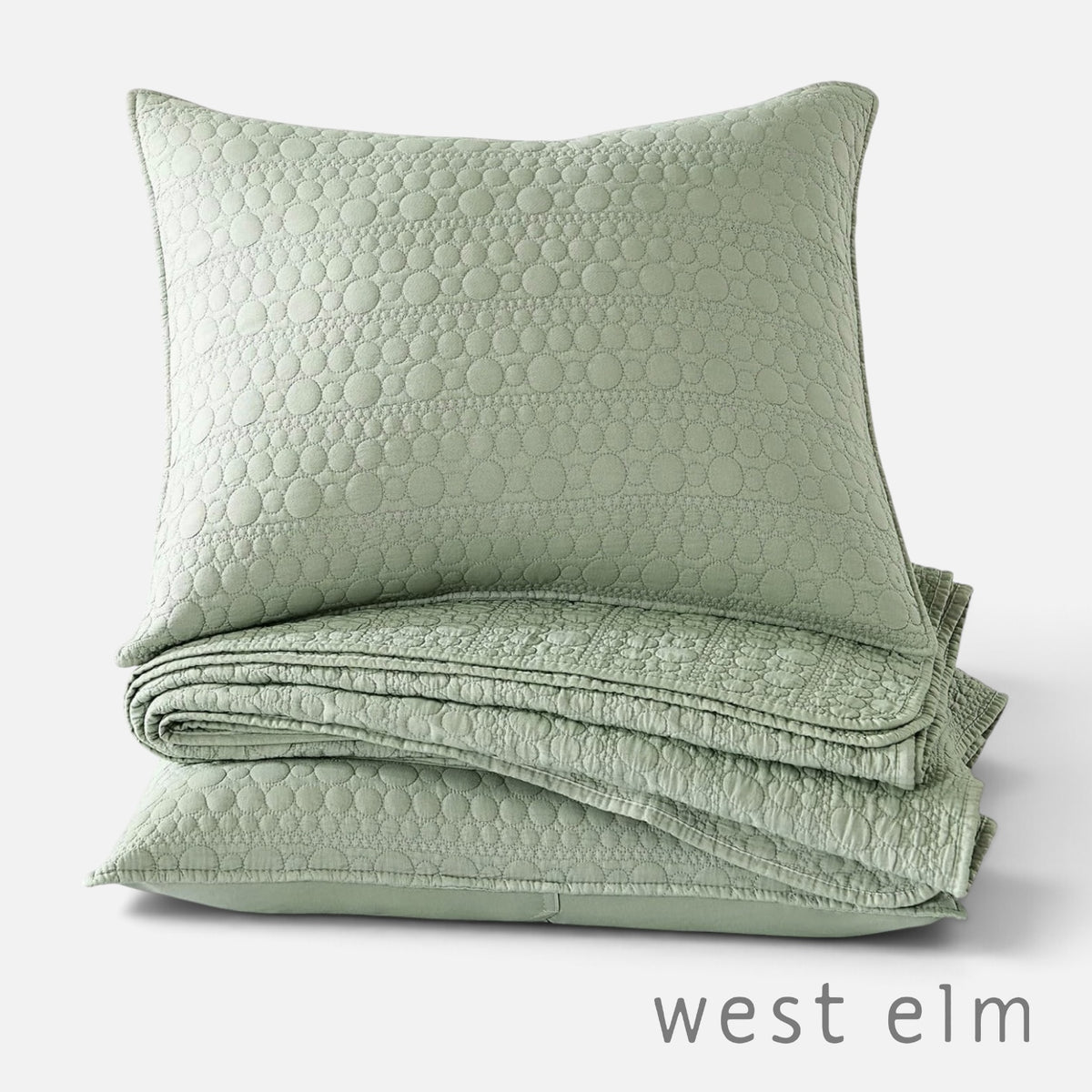 NEW West Elm Green Stone Print Ultra Soft Queen King Bedding Bedspread Sham Set