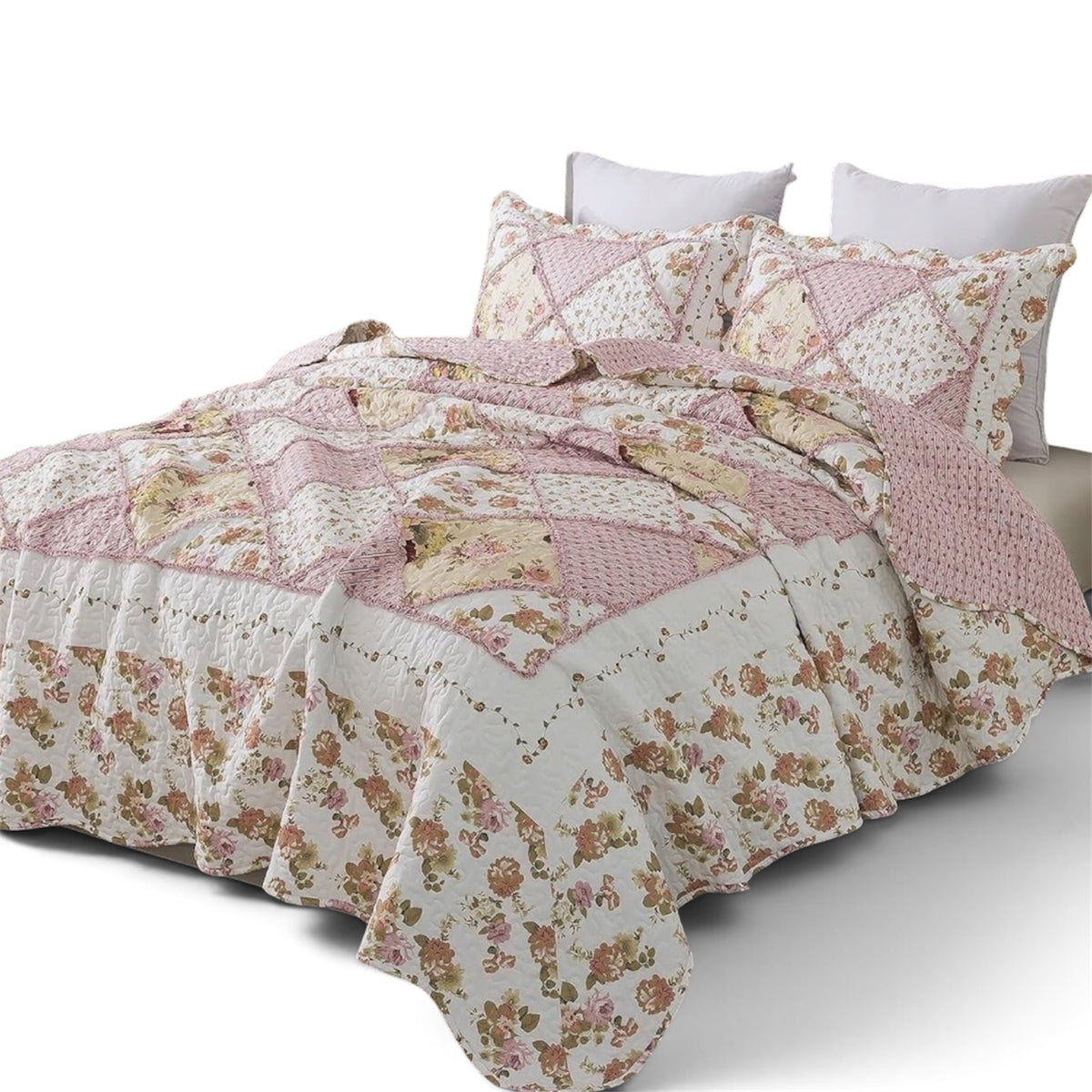 NEW Anthropologie Pink Vintage Floral Patchwork Quilt Coverlet Bedding Sham Set