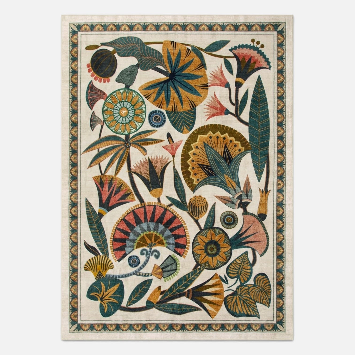 NEW Anthropologie Boho Egypt Floral Multicolor Washable Area Rug Carpet 5' x 7'